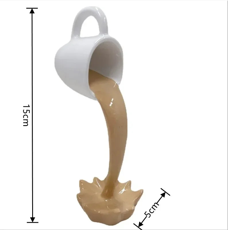 Floating Spilling Coffee Cup Sculpture Kitchen Decoration Spilling Magic Pouring Splash Creative Desktop Decor Home Decoration Oasis Select Milk color