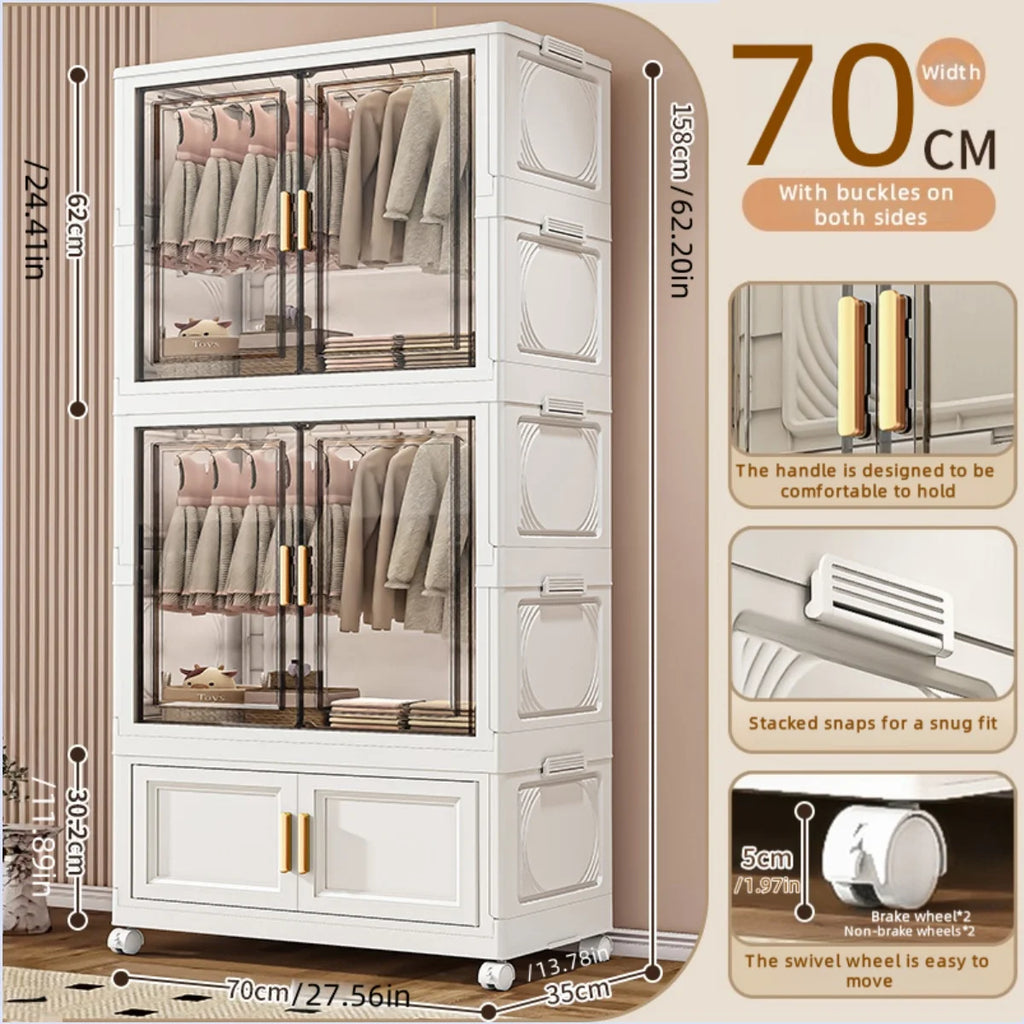 Foldable plastic storage box, simple wardrobe for home bedroom closet toy storage cabinet, no installation required Oasis Select 70cm 2 Large 1 Small