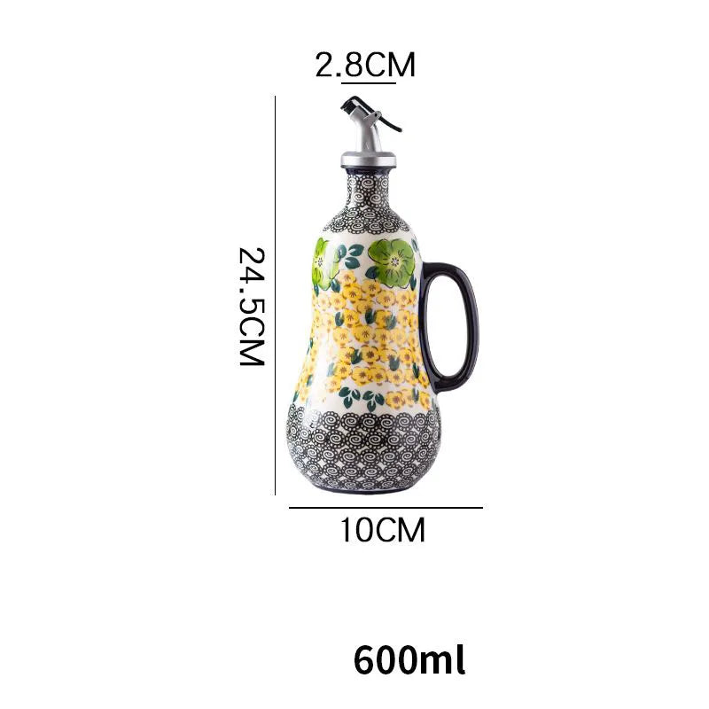 Flowers Plants Ceramic Olive Oil Bottle Soy Sauce Vinegar Multifunctional Kitchen Seasoning Drainage Bottle Kitchen Accessories Oasis Select 4