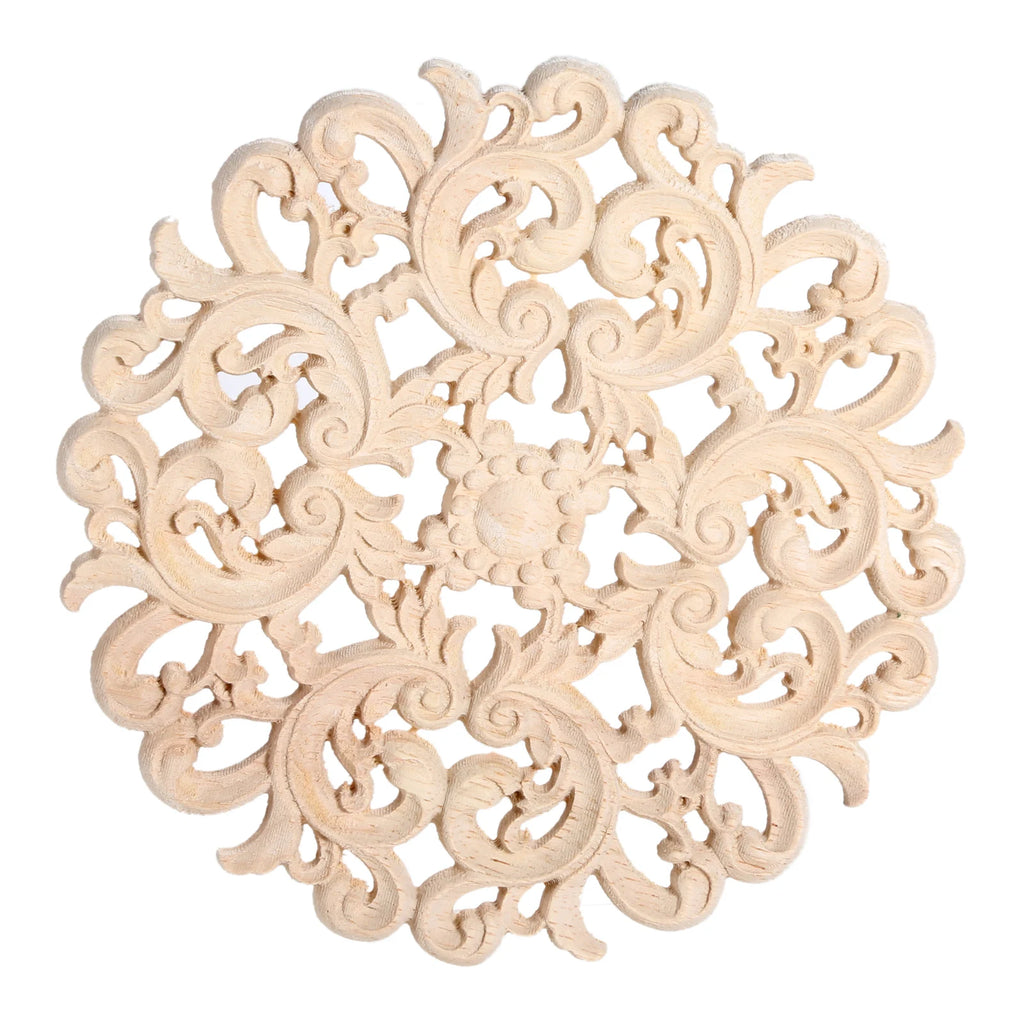 1 pc unpainted round flower carved natural wood decal retro furniture decorative accessories for door cabinets cupboards Oasis Select