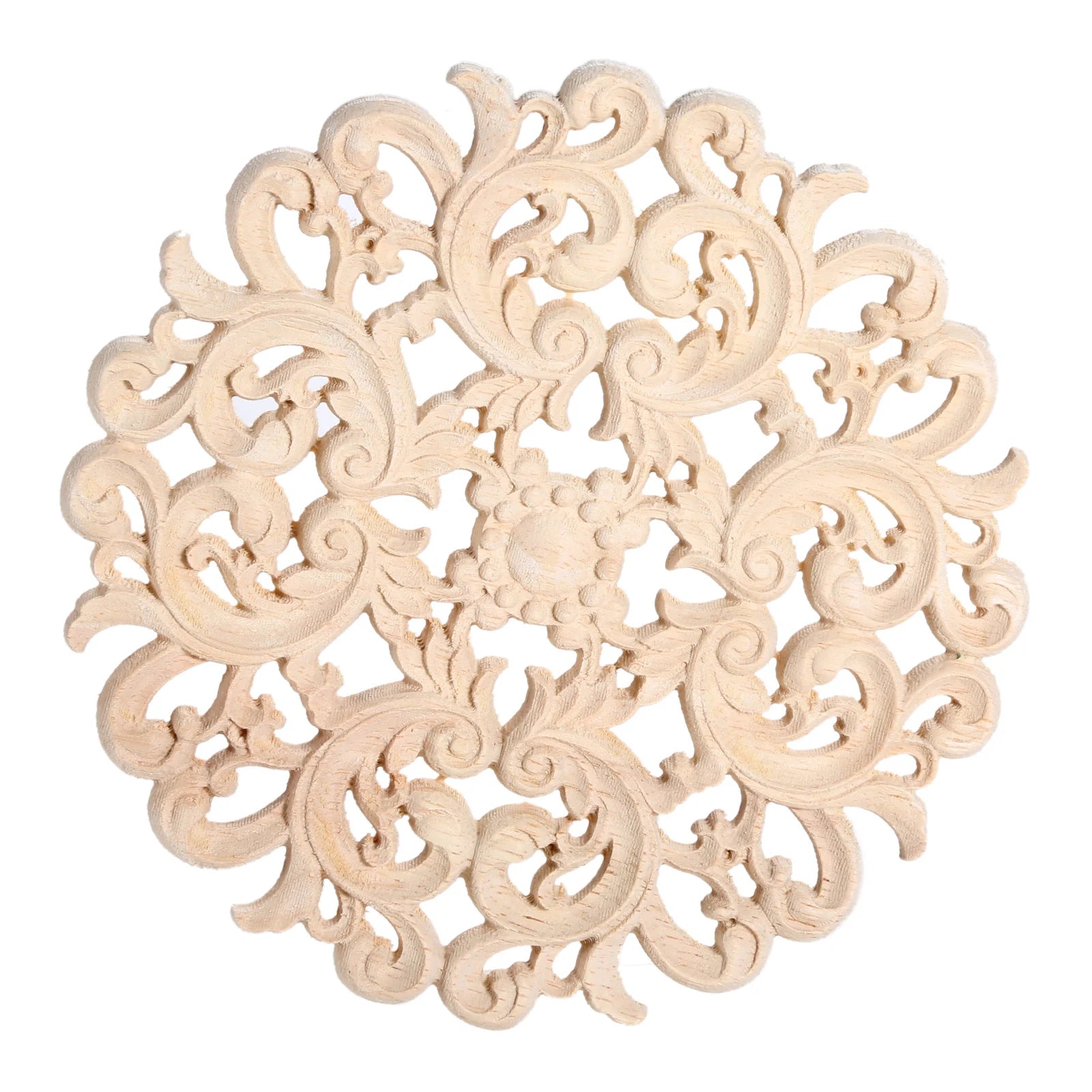1 pc unpainted round flower carved natural wood decal retro furniture decorative accessories for door cabinets cupboards Oasis Select