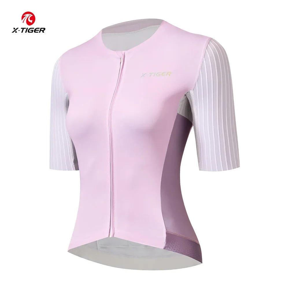 X-TIGER Women Cycling Jersey High Quality Breathable Bicycle Race Tops Short Sleeve 4 Colour Fashionable MTB Road Bike Jersey Oasis Select 39802-rich pink Asian-L
