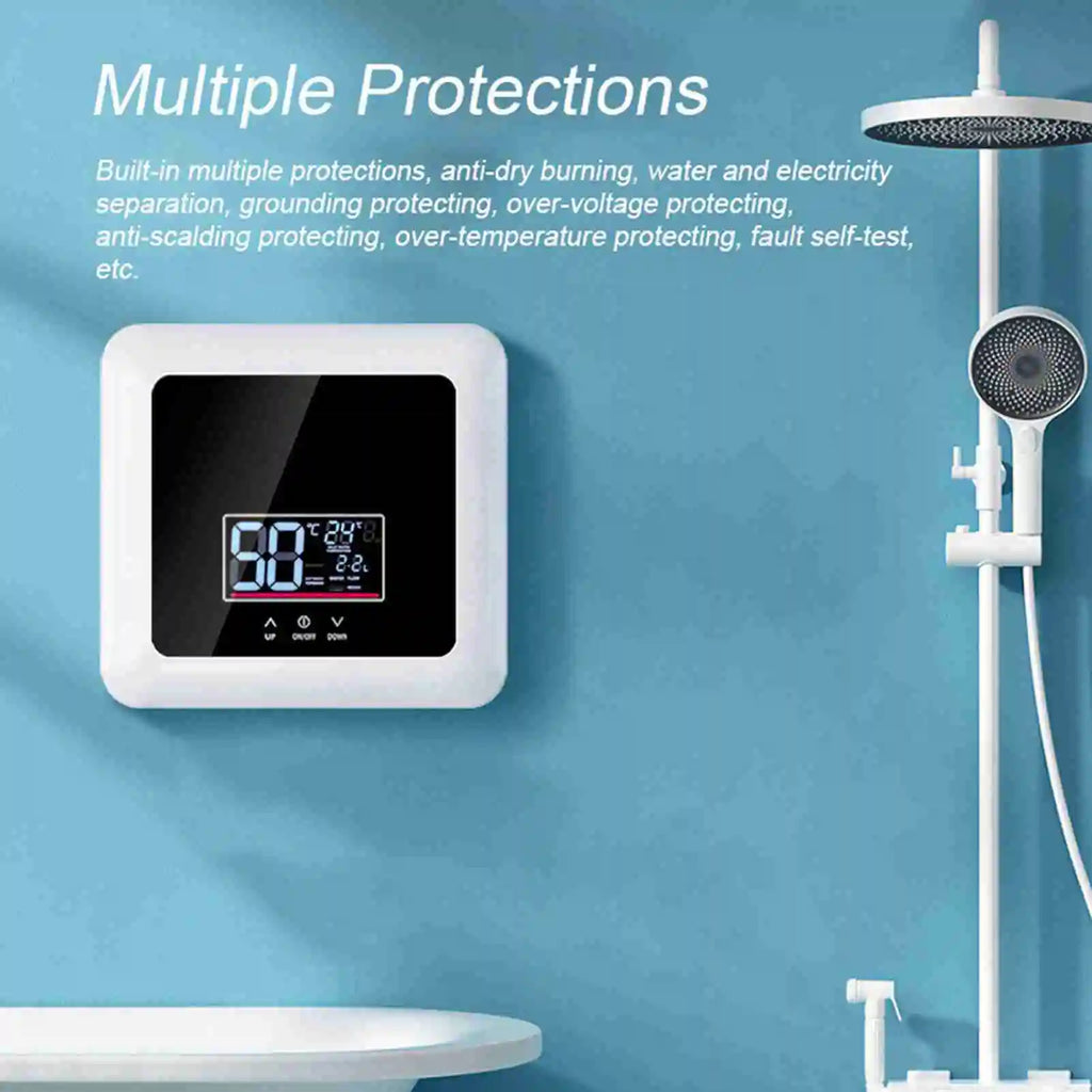 Instant Water Heater 7500W Mini Electric Tankless Water Heater Wall-Mounted LED Display Support Thermostat Mode/Power Adjustment Oasis Select