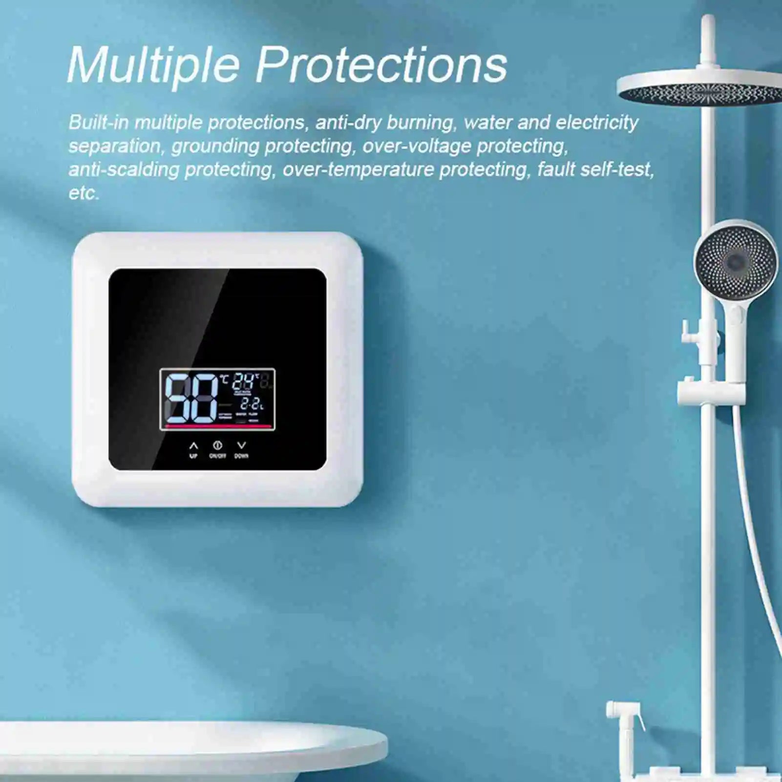 Instant Water Heater 7500W Mini Electric Tankless Water Heater Wall-Mounted LED Display Support Thermostat Mode/Power Adjustment Oasis Select
