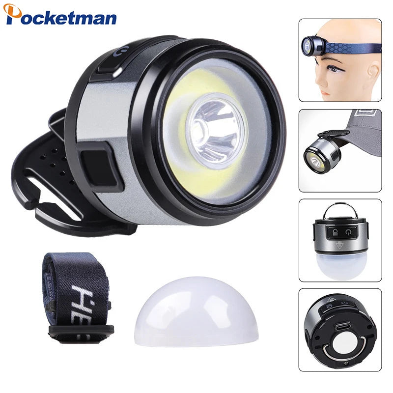 IR Motion Sensor COB LED Headlamp Mini Lightweight Hat Clip Light with Magnet Hook USB Rechargeable Multifunctional Headlight Oasis Select