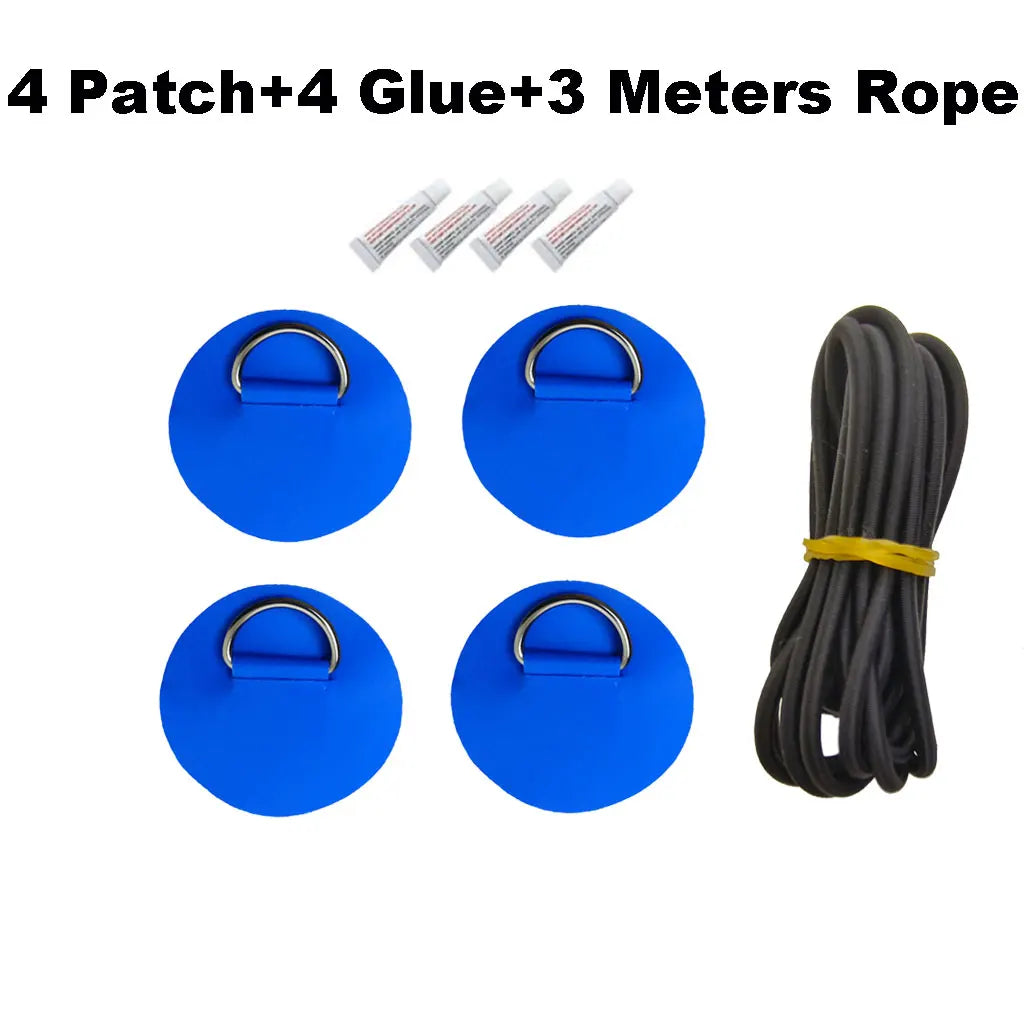 6.5CM D-Ring Patch for Inflatable Boat Kayak Dinghy SUP D-Ring PVC Patch Stand-Up Paddleboard Canoe Rafting Rope Ring Patch Oasis Select 4 Blue 4 glue Rope