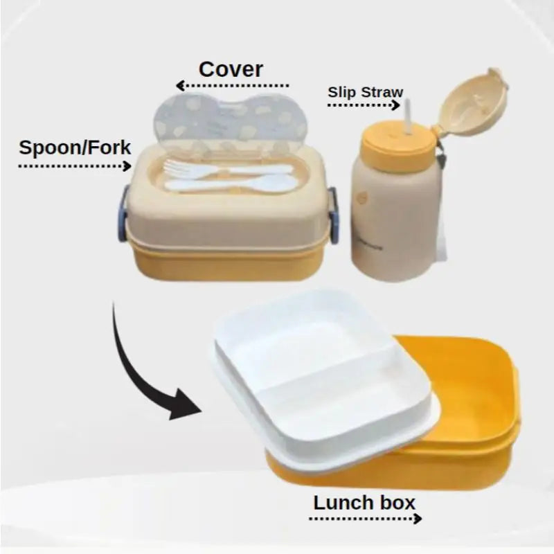 Kids Bento Lunch Box & Water Bottle Set | Fruit Design 2-in-1
