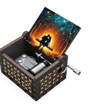 Wooden hand cranked music box falls in love, UV painted music box gives nostalgic handmade gift Oasis Select 3