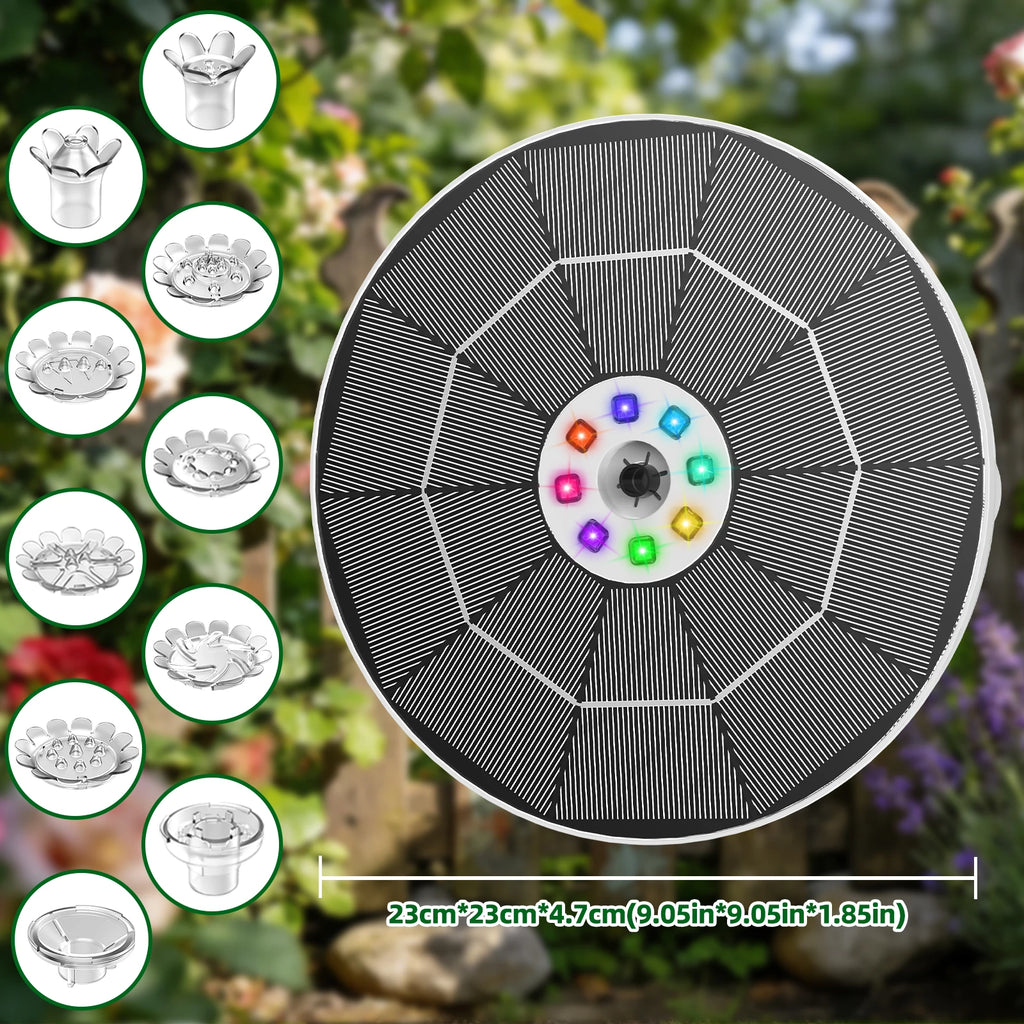 6.5W Solar Water Fountain with LED Colorful Lights & 3000mAh Battery, DIY Solar Bird Bath Fountain Pump, For Bird Bath Garden Oasis Select 6.5W