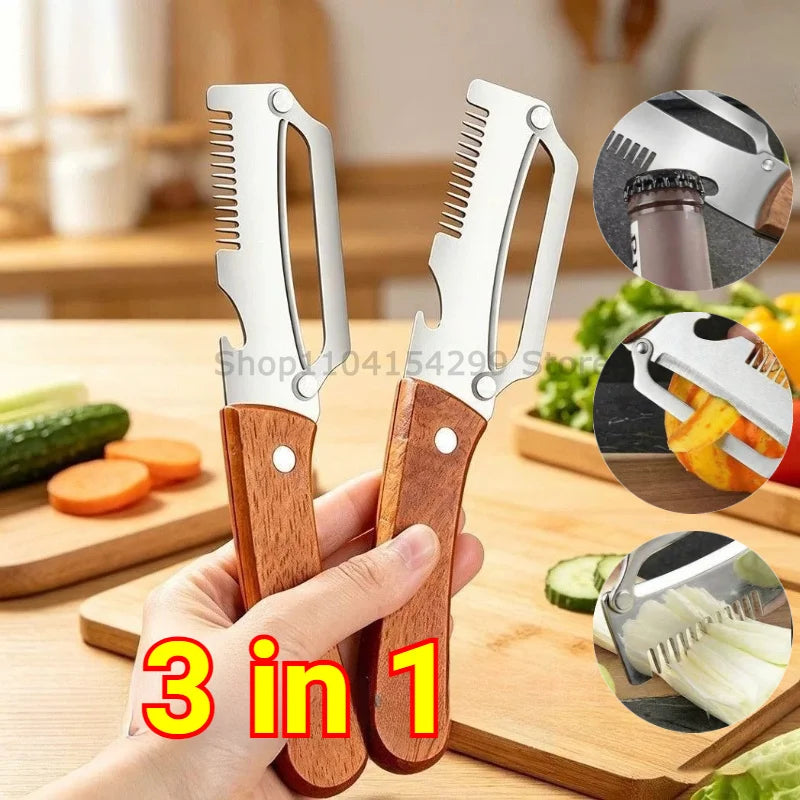 2026 New Paring Knife Ergonomic Wood Handle Knife Stainless Steel Vegetable Peeler with Wooden Handle 2-in-1 Fruit Potato Peeler Oasis Select