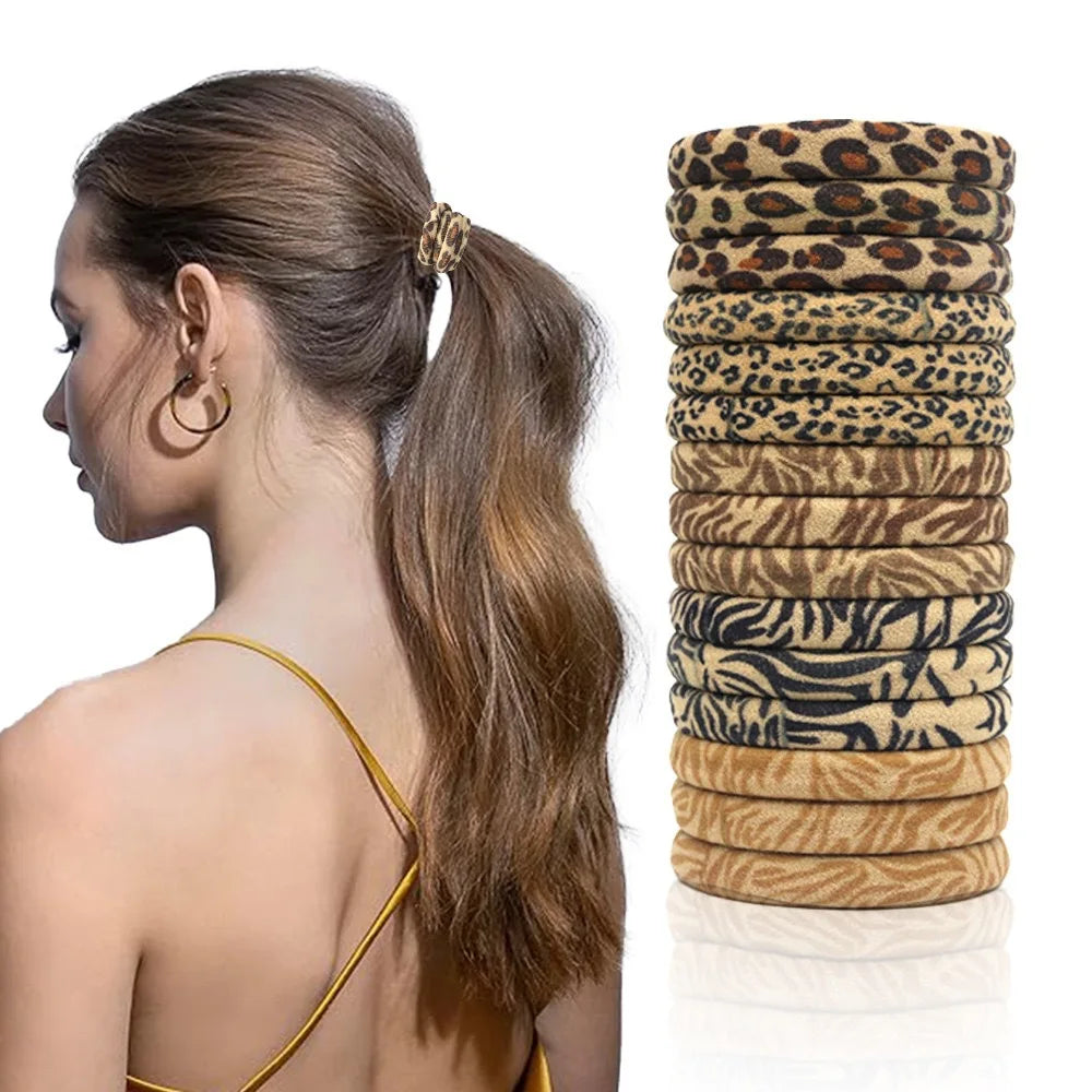 50pcs Seamless Elastic Hair Ties No Damage Ponytail Holders Leopard Animal Print Bands for Women Girls Thin Thick Hair Accessory Oasis Select