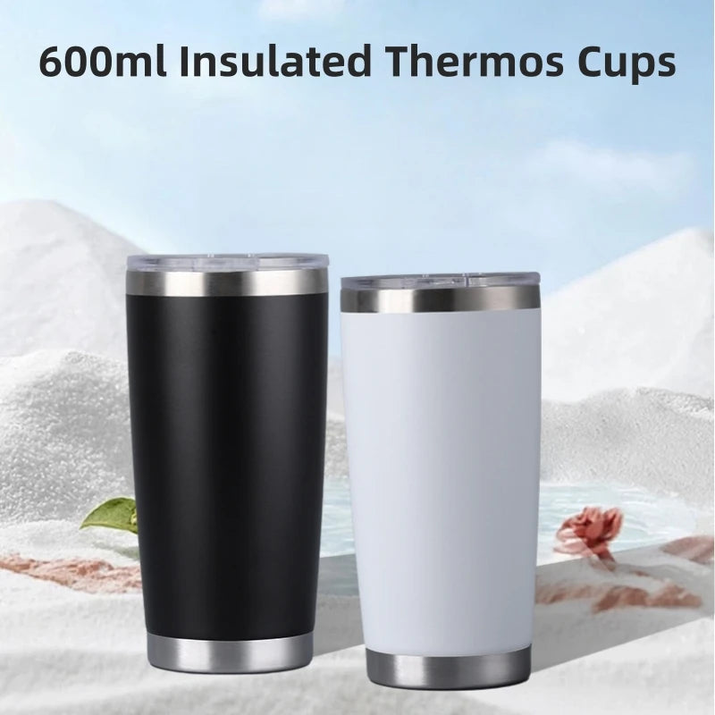 20oz 304 Stainless Steel Insulated Thermos Cups, Double-Wall Vacuum Insulation, Coffee/Beer/Party Cups with Spill-Proof Lid Oasis Select