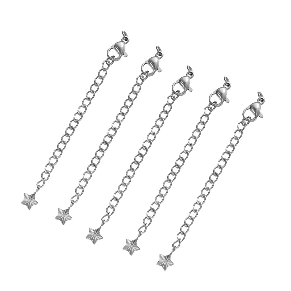 10pcs PVD Stainless Steel Curb Chain Extender End Chains with Lobster Clasps and Heart Moon Tag Charm for Jewelry Making Supply Oasis Select Steel 11