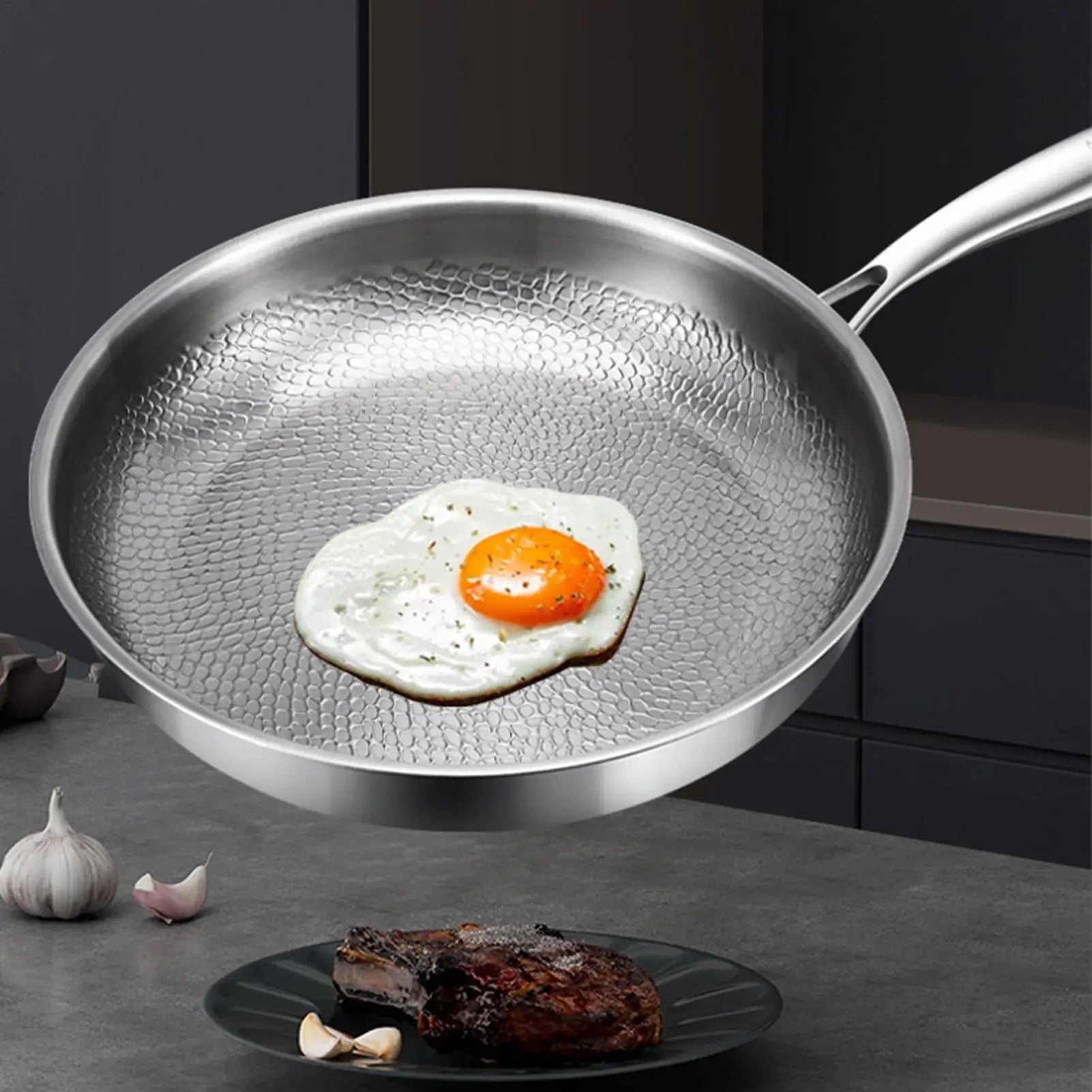 Frying Pan with Lid Titanium Pan Scratch-Resistant Skillet for Kitchen Outdoor Cooking Grilling Pancake Making Restaurant Oasis Select