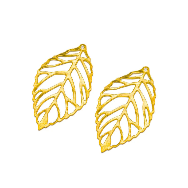 50pcs 3 Size Hollow Gold Tree Leaf Charms Pendants Beads for DIY Necklace Bracelet Jewelry Making Findings Oasis Select Gold 20x35mm
