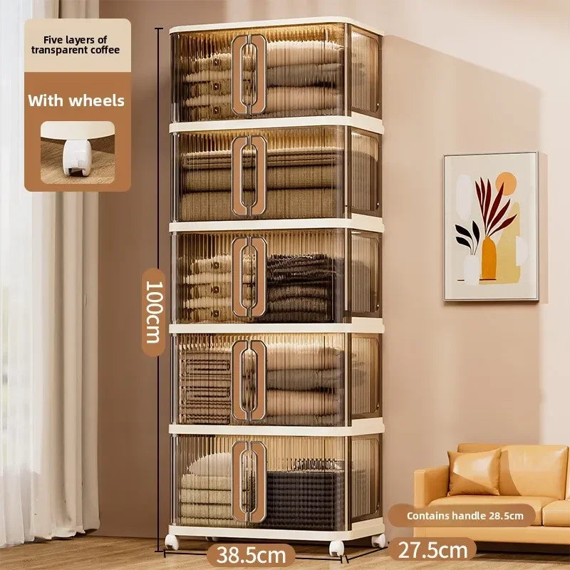 Household Folding Storage Cabinet Large Capacity Double Door Bedroom Clothes Toy Locker Free Installation Storage Box Oasis Select 38.5-5 coffee