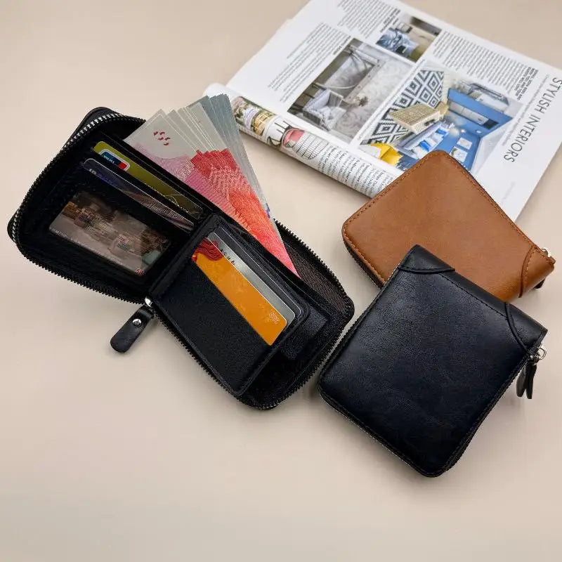 1PC Men Wallets Leather Zipper Purse Man Slim Card Horders Quality Male Short Multi-card Wallet Coin Pocket Purse Oasis Select