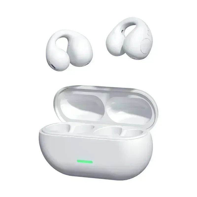 Bluetooth Headset 5.3 Wireless Air Conduction Headphones Clip Ear Music Noise Canceling HD Call Sports Gaming Earphone Oasis Select white