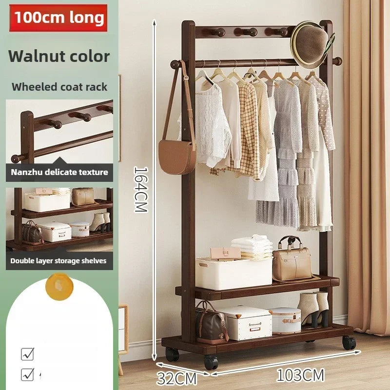 Multi-functional Hanging hanger Floor-to-ceiling bedroom coat rack Movable drying rack coat rack Oasis Select Walnut C