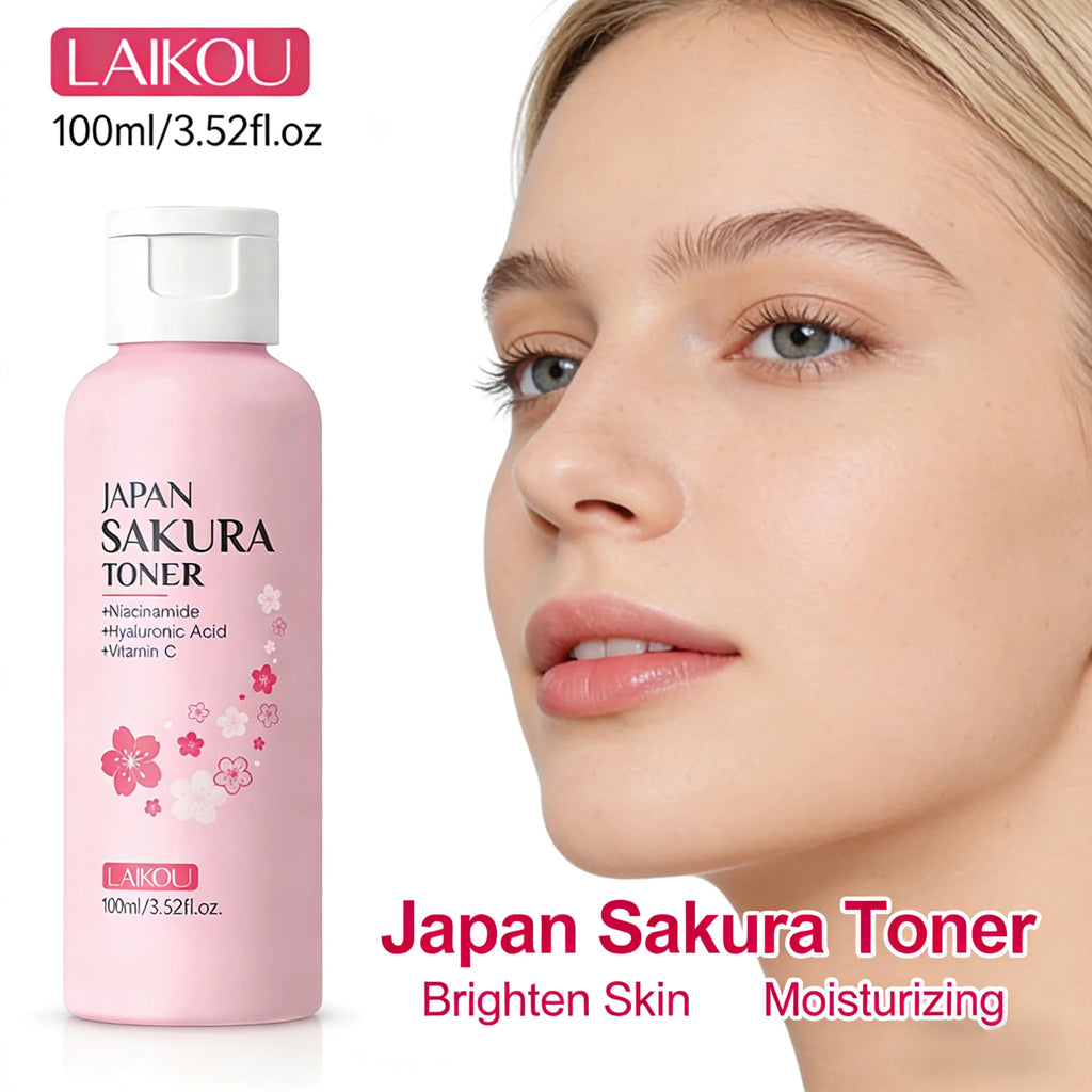 LAIKOU 100ML Sakura Face Toner Brightening Hydrating Oil Control Lightweight Serum‑Like Skin Care For All Skin Types Oasis Select