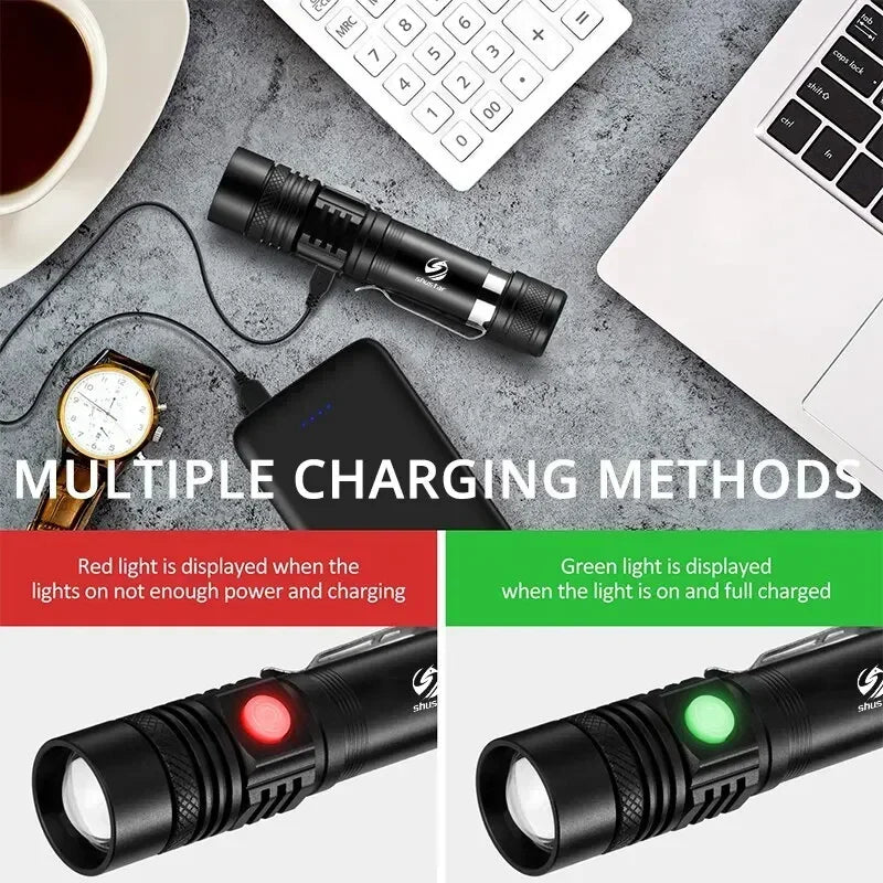 High Power Led Flashlights Zoomable Camping Torch With T6 LED Lamp Beads Waterproof 4 Lighting Modes Multi Function USB Charger Oasis Select