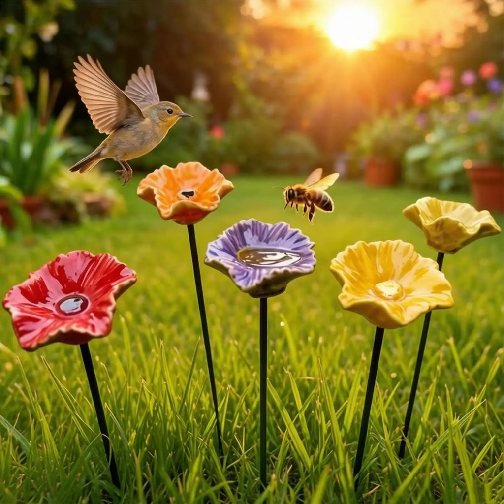 1PC Bee Watering Station Resin Flower Shaped With Stake Bee And Butterfly Watering Station For Garden Balcony Yard Patio Lawn