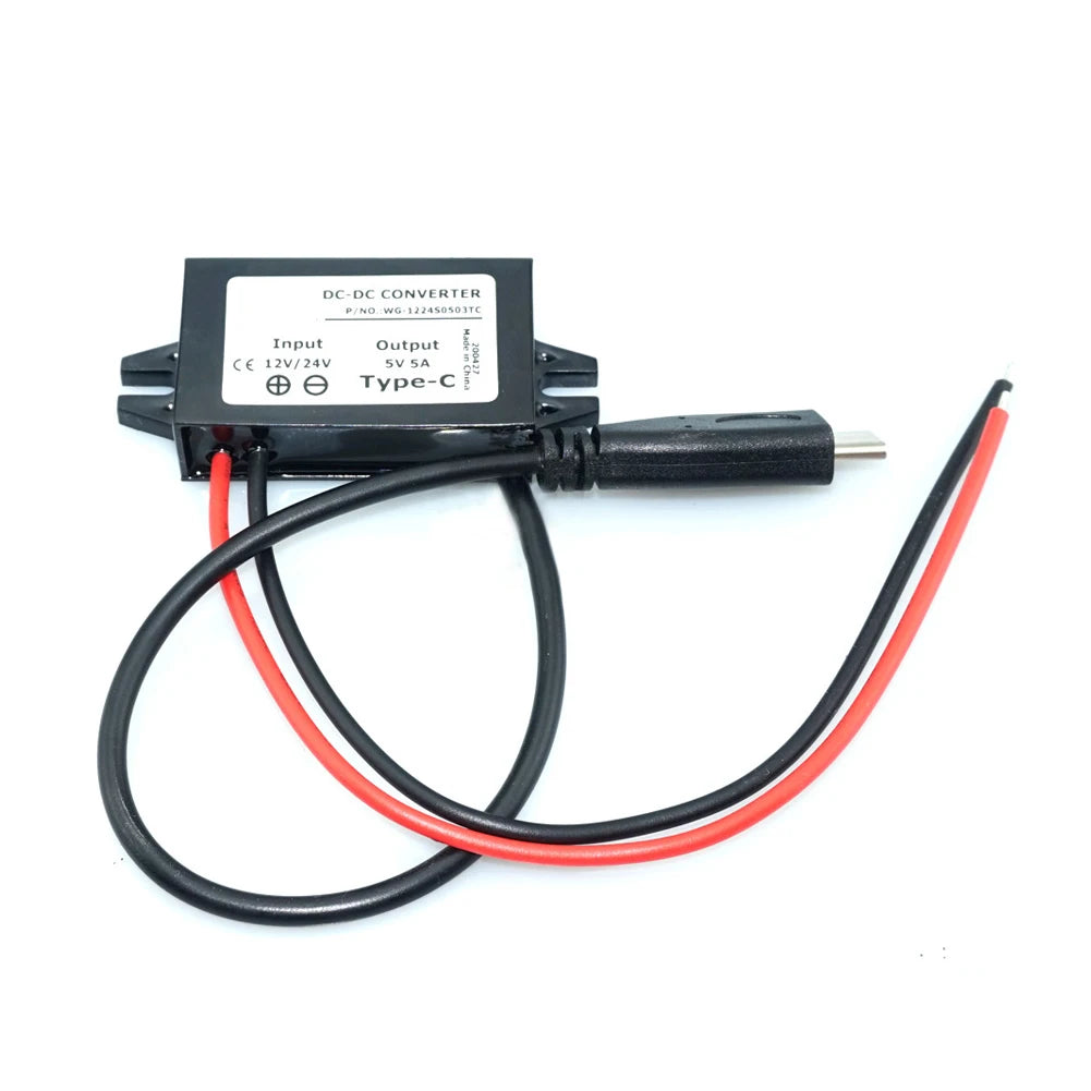 12V/24V To 5V USB C 5A 25W DC Converter Step-down Step Down Module Power Adapter Type C Wire Connector Oasis Select