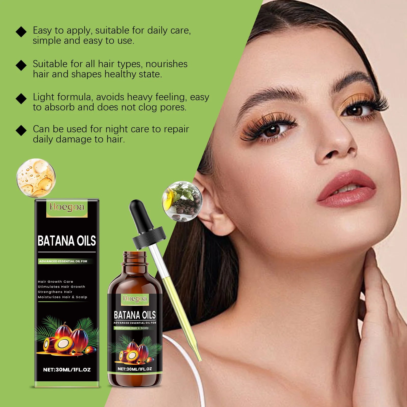 Batana Oil For Hair Growth Eyelashes Enhancer Anti Hair Loss Strengthen Thicker Nourishing Scalp Eyebrow Eyelash Regrowth Care Oasis Select