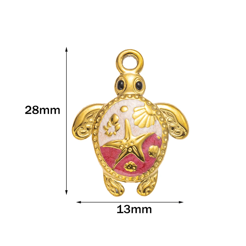 5pcs Stainless Steel Enamel Animal Sea Turtle Tortoise Charms Pendant for Bracelet Necklace Jewelry DIY Craft Making Wholesale Oasis Select Pink Red