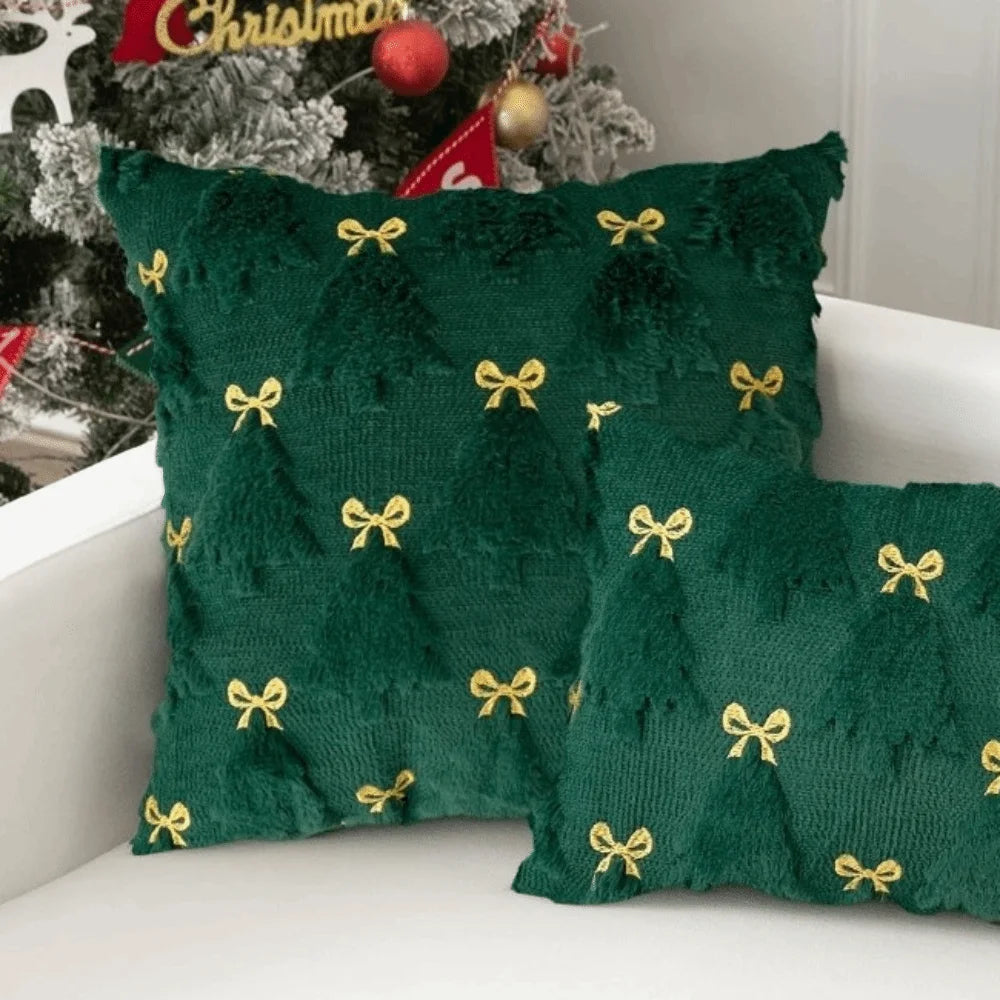 Christmas Plush Pillowcase – Xmas Tree & Reindeer Cushion Cover