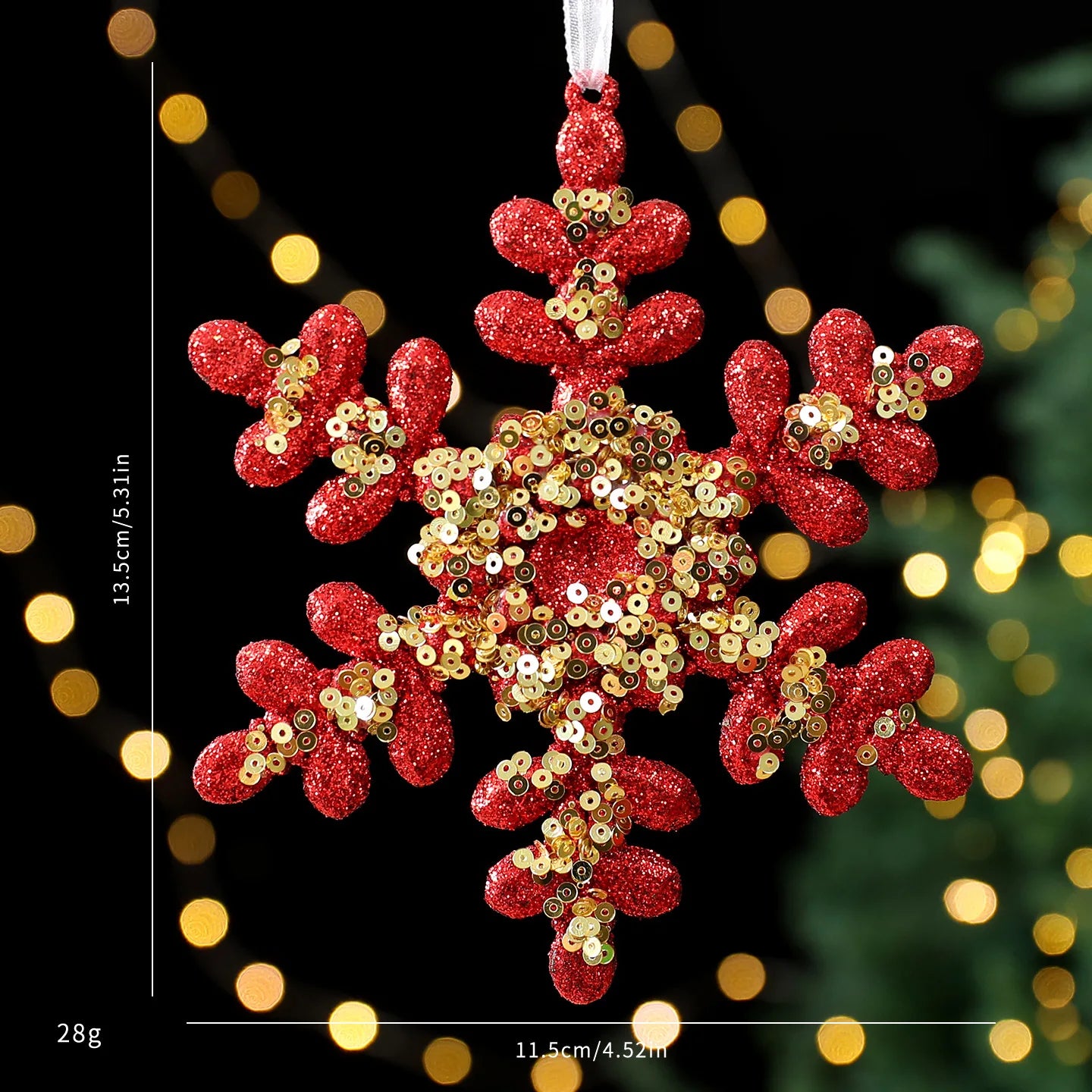 Red Glitter Christmas Pendant with Gold Sequins | Tree Ornament
