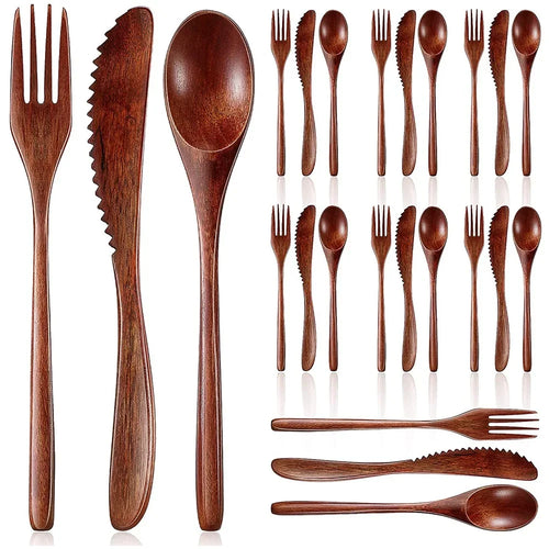 24-Piece Wooden Cutlery Set – Eco-Friendly Spoon Fork & Knife Wooden Cutlery Set Oasis Select