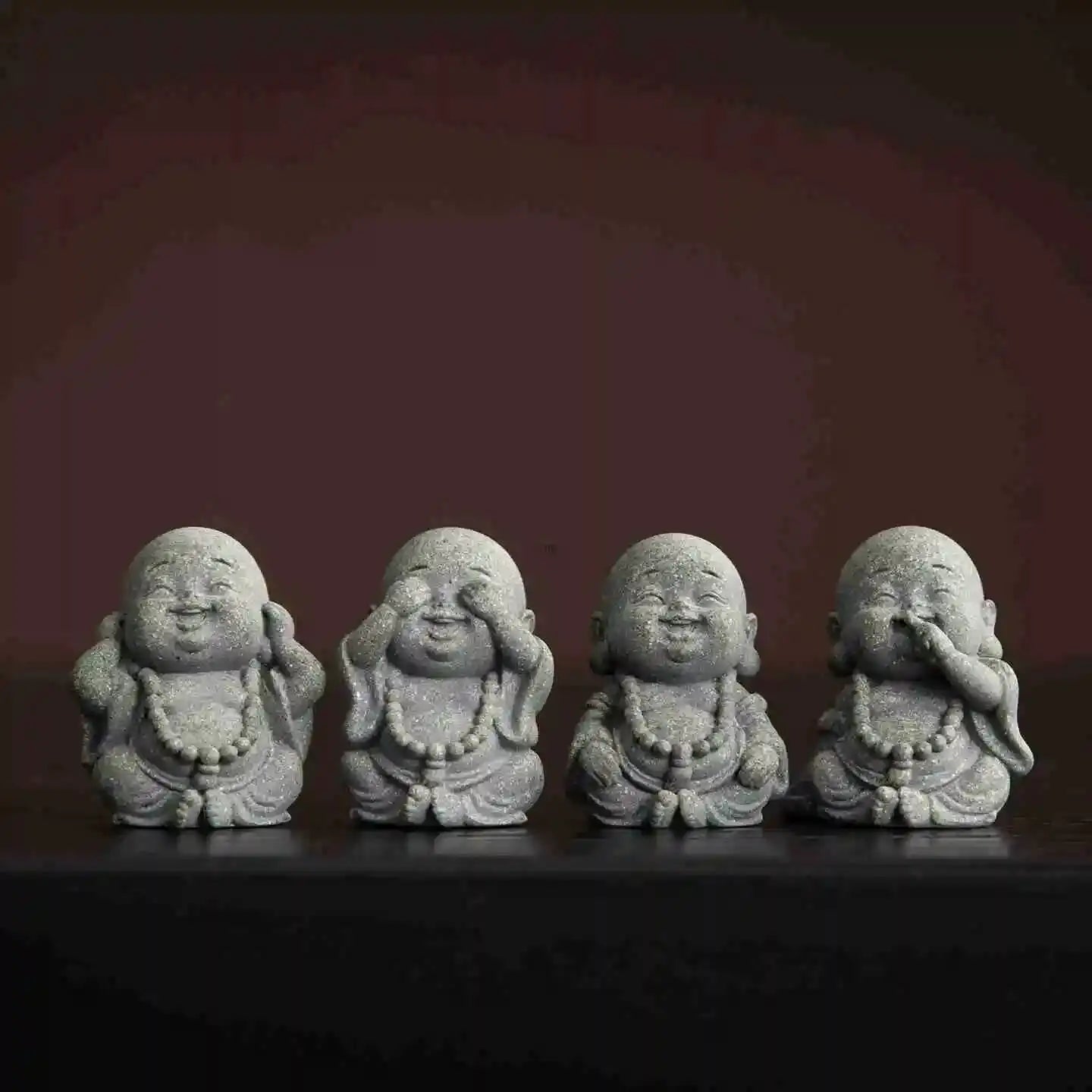 Green Sandstone tea pet Big Belly Maitreya Buddha Laughing Four Little Monks Ornament Desktop Tea play Table Craft Oasis Select