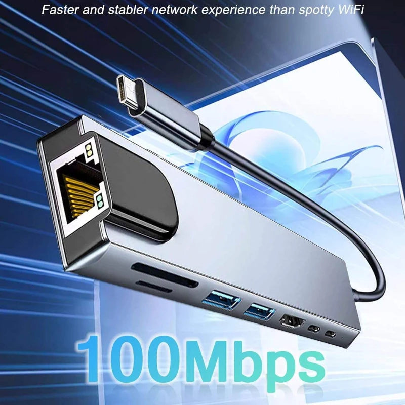 8 in1 USB C HUB 3.0 Type C Splitter 4K Docking Station Laptop Adapter PD SD TF For Macbook Air M1 iPad Pro RJ45 HDMI-Compatible Oasis Select