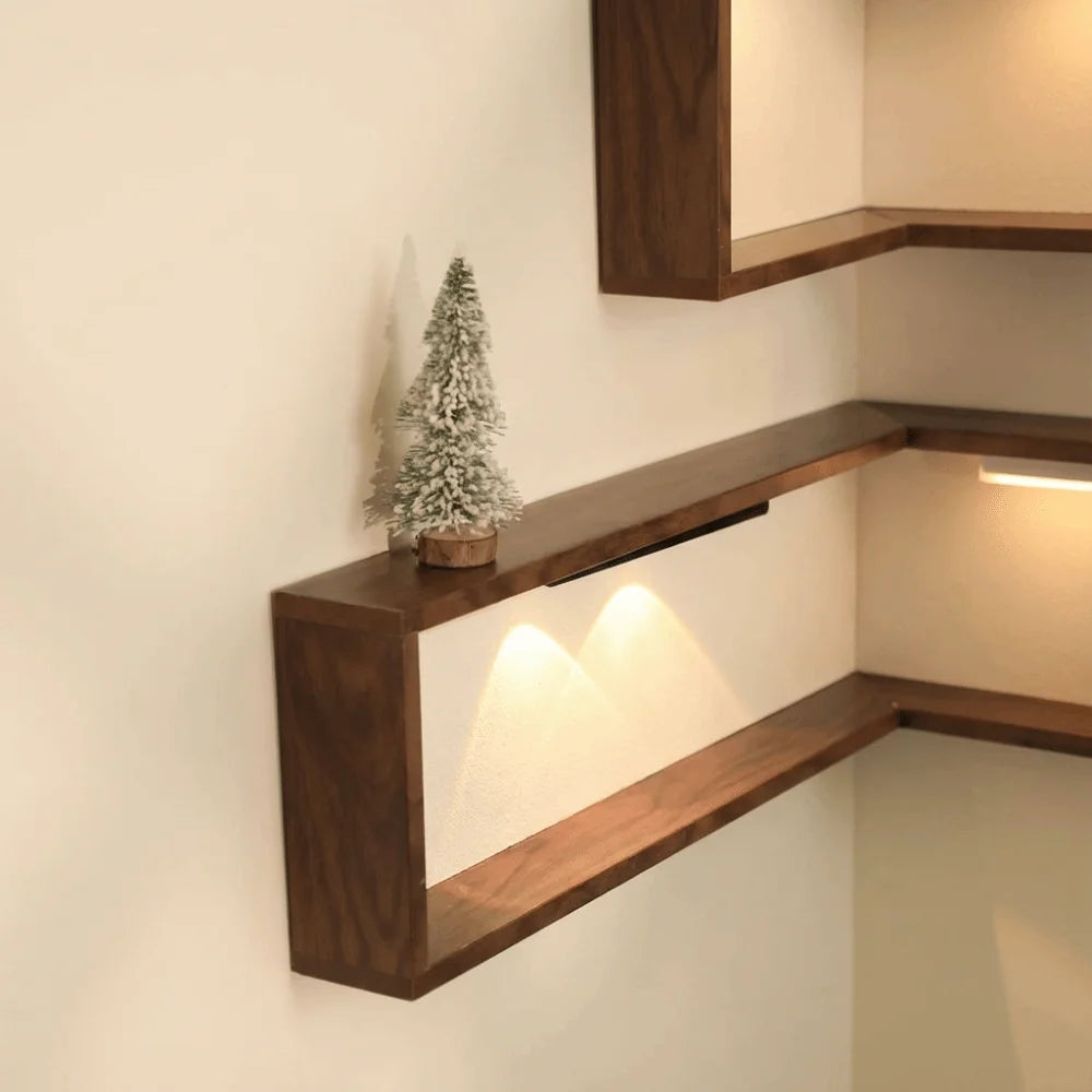 90° Corner Floating Wall Shelf – Bamboo Wood Display Storage