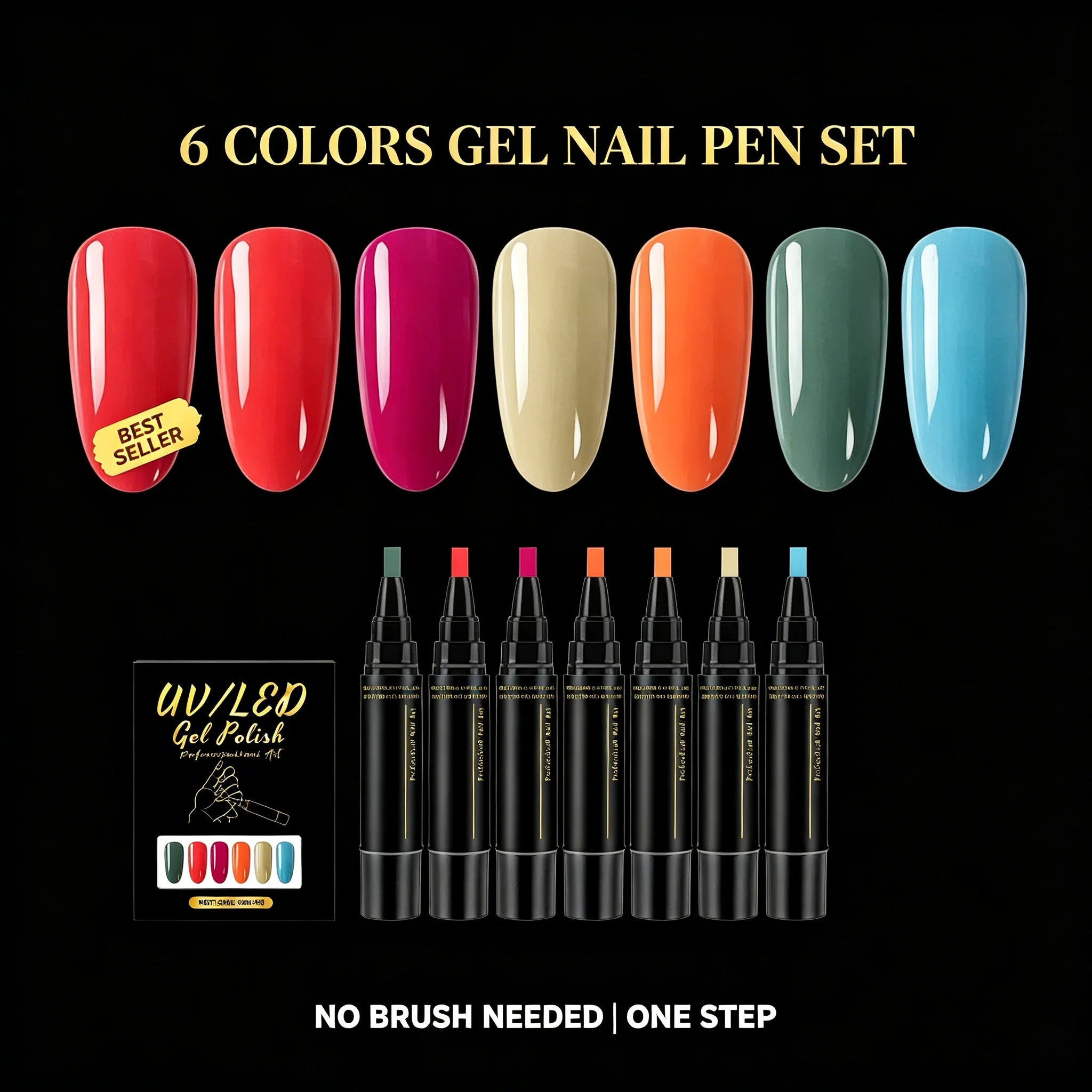 3in1 Gel Nail Polish Pens Set Base Color Top Coat Long Lasting Glossy Finish Home DIY Nail Art For Multicolor Nail Art Pen Oasis Select
