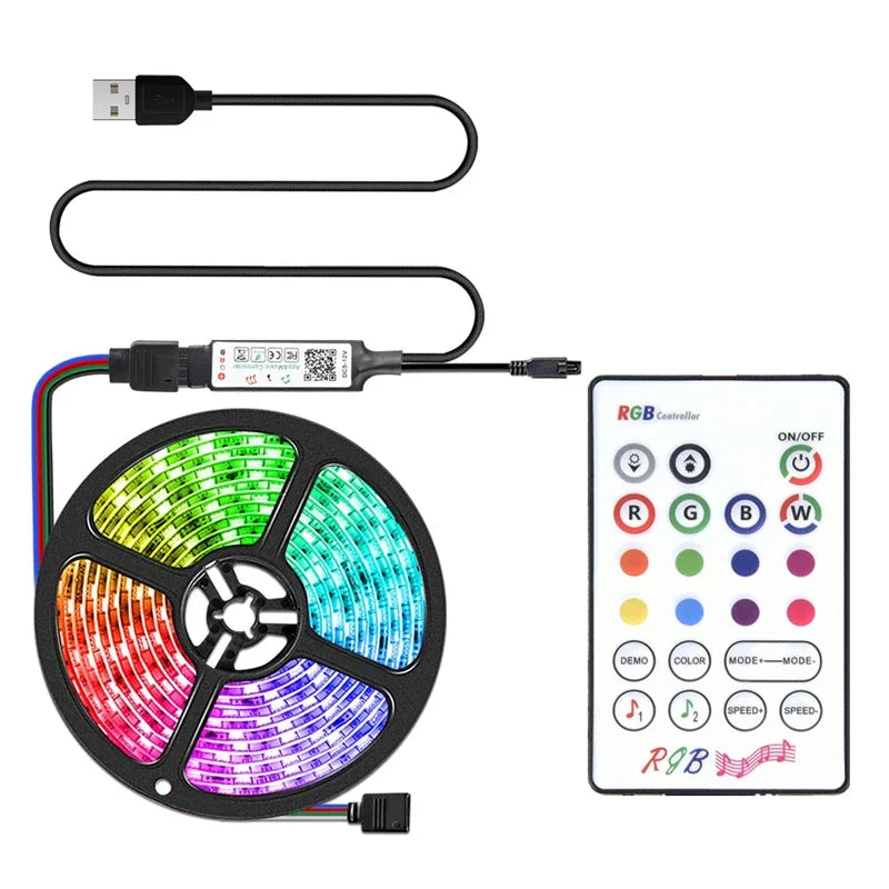 5M Bluetooth RGB LED Strip Light | Music Sync USB Remote RGB LED Strip Light Oasis Select with BT 23key remote 5M 300LED black PCB