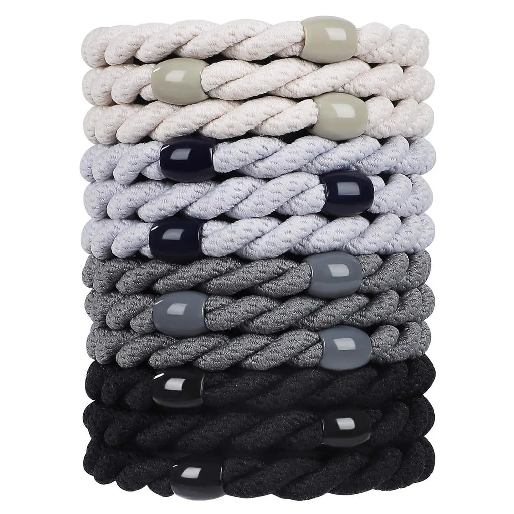 12pcs No Damage Elastic Bracelets Cute Hair Tie Bands Cotton Bands Soft Woven Ponytail Holders for Girls and Women Accessories Oasis Select Black Gray