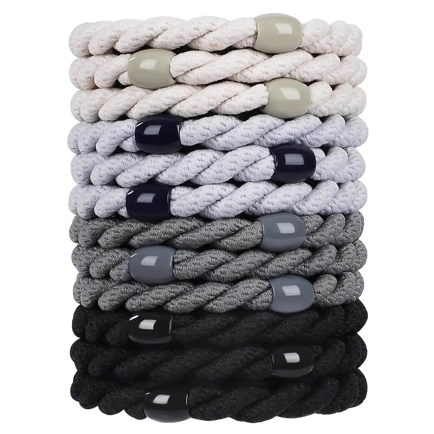 12pcs No Damage Elastic Bracelets Cute Hair Tie Bands Cotton Bands Soft Woven Ponytail Holders for Girls and Women Accessories Oasis Select Black Gray
