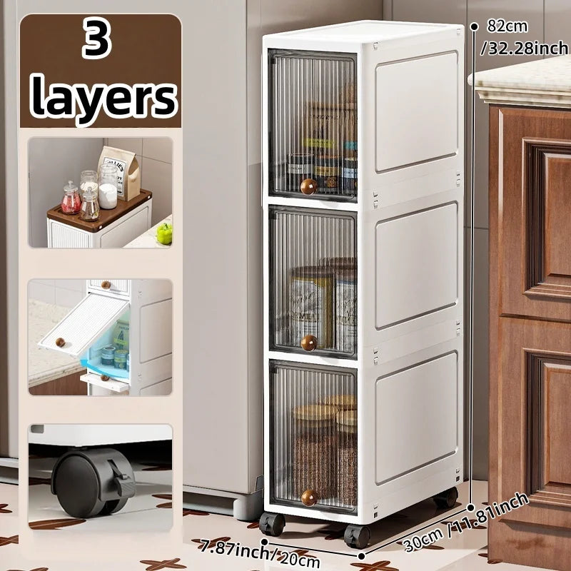 Slim Cabinet 20cm Wide Rolling Storage 2-6 Tiers Large Capacity Space-Saving Heavy-Duty for Kitchen Living Room Bedroom Oasis Select Gray-3 Layers