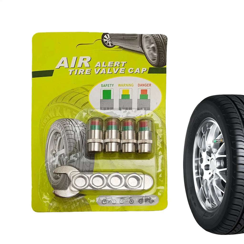 Air Alert Tire Valve Cap 4 Pieces Gauge Alert Tire Pressure Monitor Valve Stem Caps for Long-Distance Travel Motorcycle Truck Oasis Select
