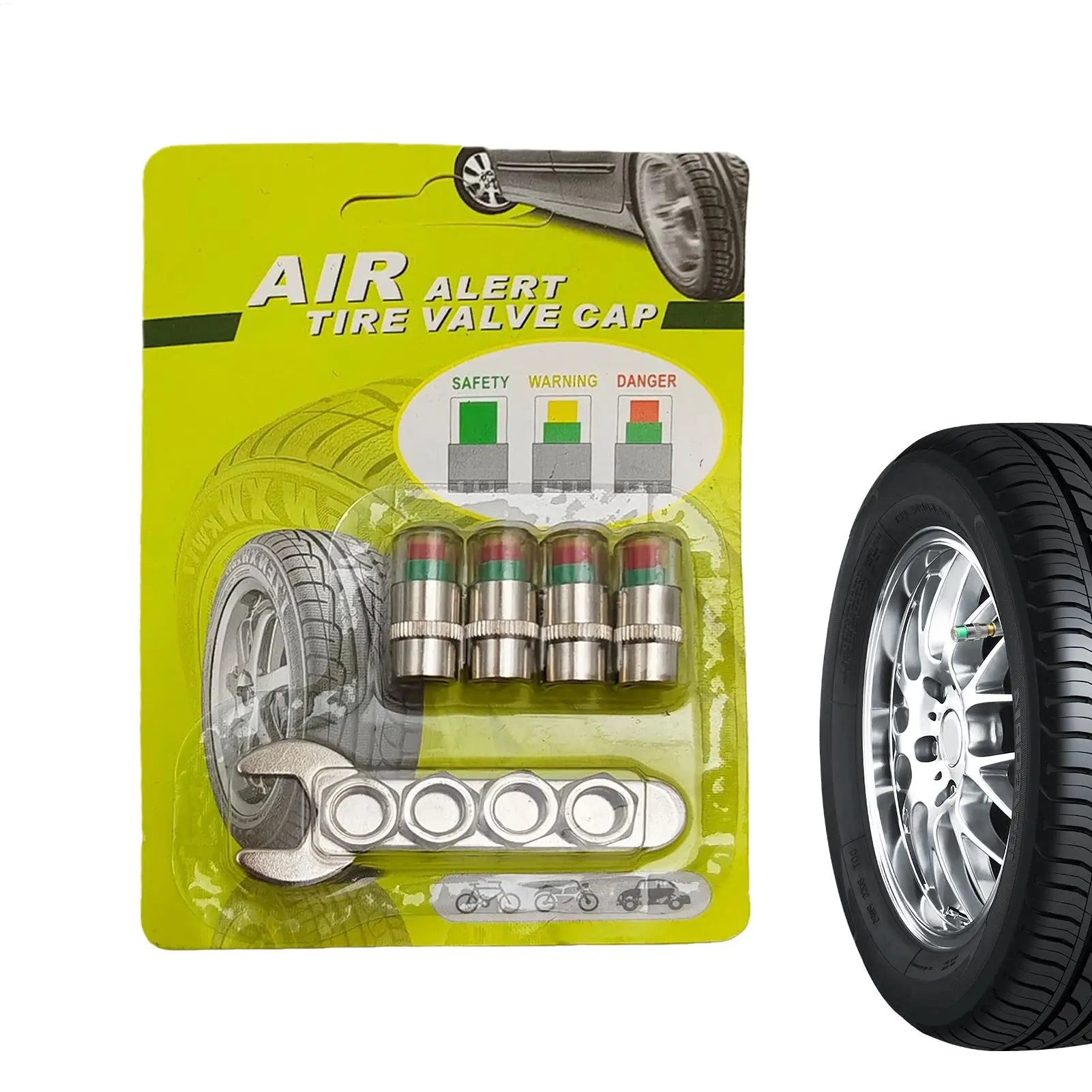 Air Alert Tire Valve Cap 4 Pieces Gauge Alert Tire Pressure Monitor Valve Stem Caps for Long-Distance Travel Motorcycle Truck Oasis Select