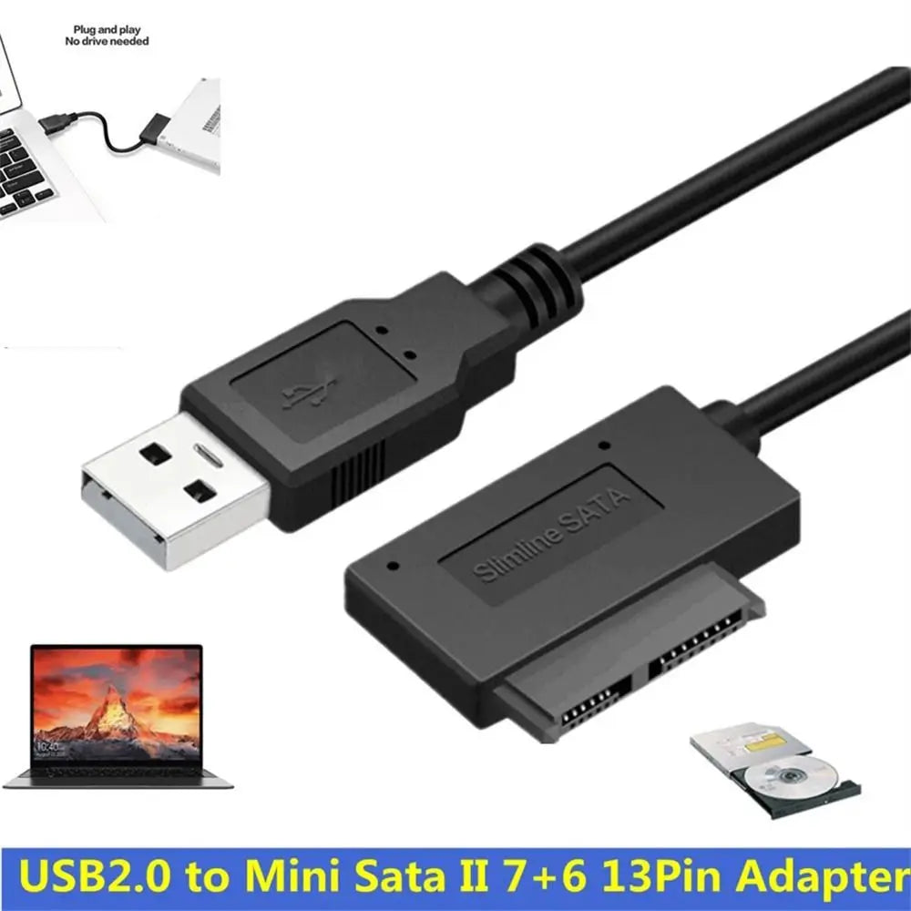 for Laptop CD/DVD Easy Drive Cord ROM Slimline Drive USB2.0 to Mini Sata Cable Converter Cable Adapter Cord Slimline Drive Wire Oasis Select