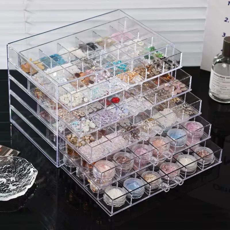 1pc drawer style acrylic multifunctional nail diamond decoration storage box desktop jewelry bead stackable organizer Oasis Select