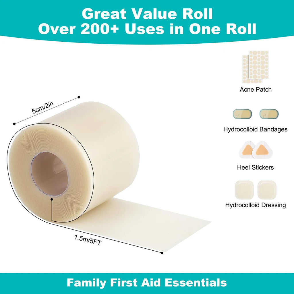 Hydrocolloid Patch Large Bandages with Self-Adhesive, 1/2/3PCS Hydrocolloid Roll for Wound Care,Absorbent, Flexible, Waterproof Oasis Select