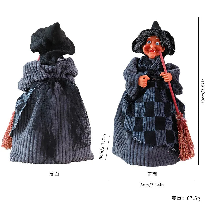 Halloween Decoration Witch Hanging Ornament - Retro Broom Prop for Bar, Haunted House, KTV | in Stock Oasis Select Black gray grid