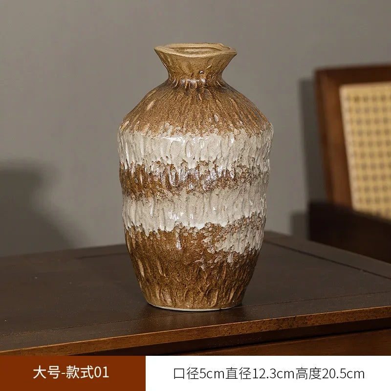 European Style Retro Style Ceramic Vase Living Room Advanced Sense Coarse Clay Pot Simple Dried Flower Arrangement Decoration Oasis Select 12.3cm x 20.5cm 2