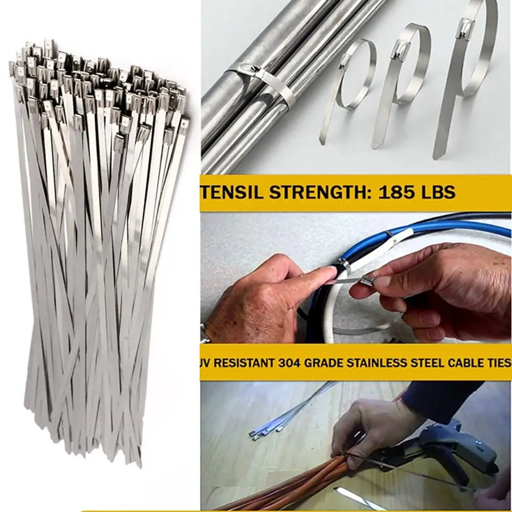 Silver Heavy Duty 304 Stainless Steel Cable Ties Tight Self-Locking Cable Zip Tie 4.6mm Exhaust Wrap Locking Ties Multi-Purpose Oasis Select
