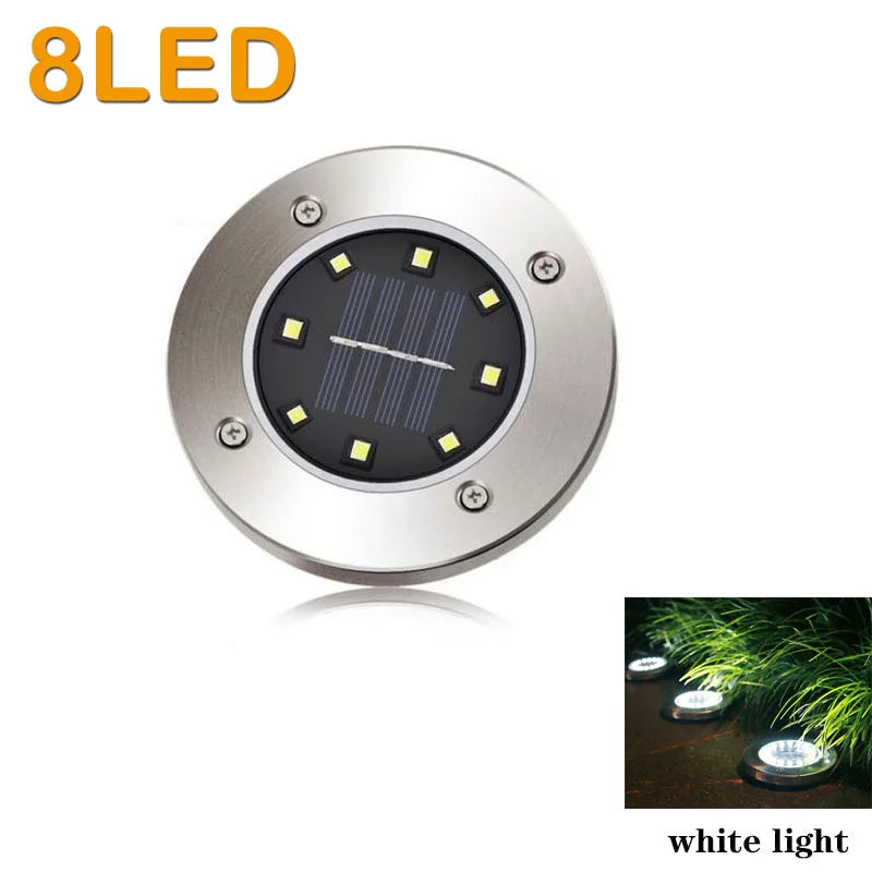 Solar Disk Ground Light 8 LED Outdoor Garden Buried Path Lamp