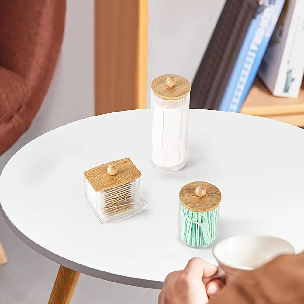 3-Piece Cotton Swab Holder Set, Bathroom Dispenser, Cotton Ball Storage Box, Cotton Swabs, Cotton Pads, and Dental Flossers Oasis Select